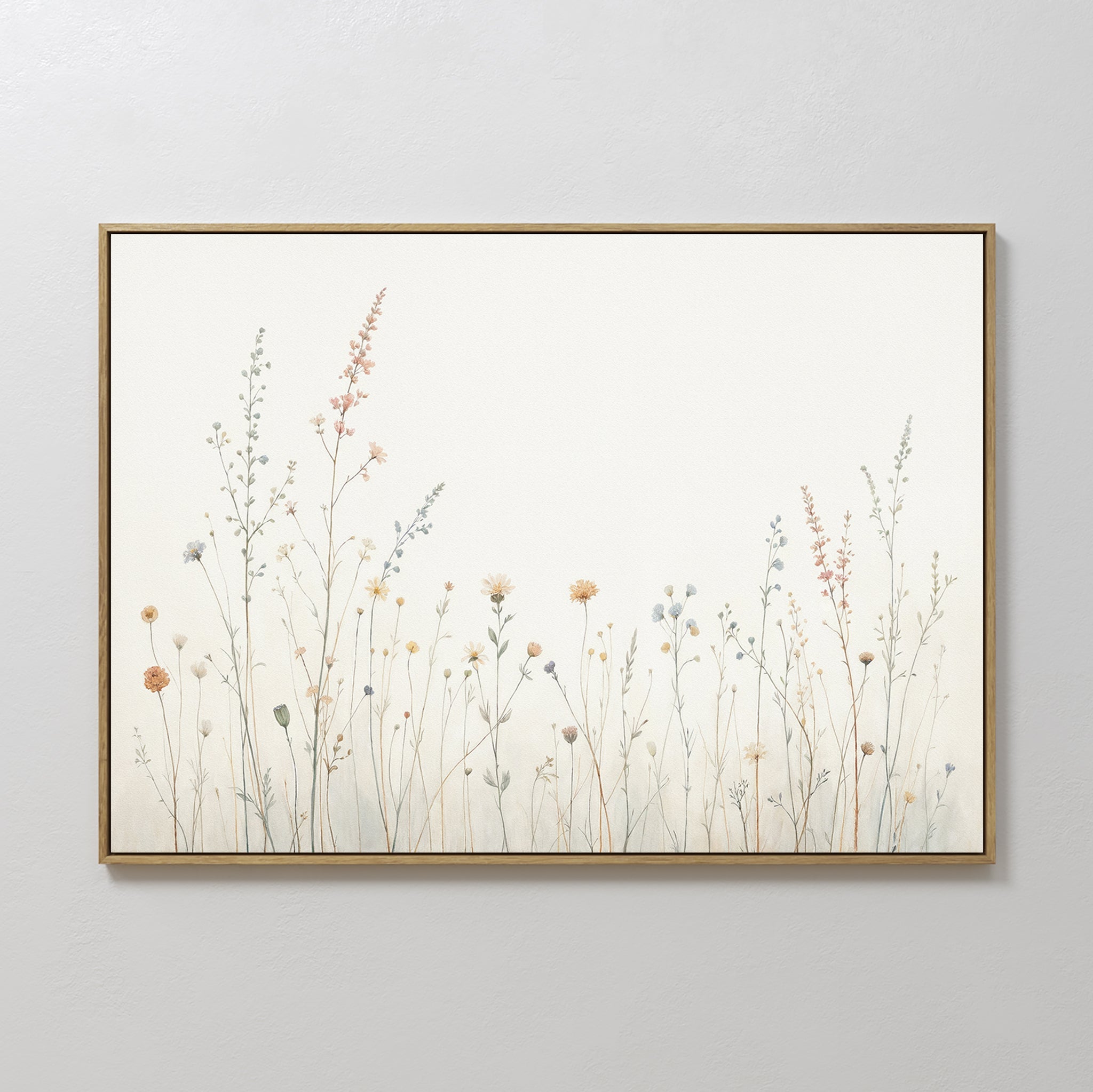 Original hand painted ivory wildflower oil painting canvas wall art, nordic scandinavian elegant luxury minimalist modern bedroom living room home dec
