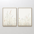 Hand painted original botanical wildflower oil painting canvas wall art set of 2, blush pink sage ivory stems, nordic scandinavian elegant minimalist
