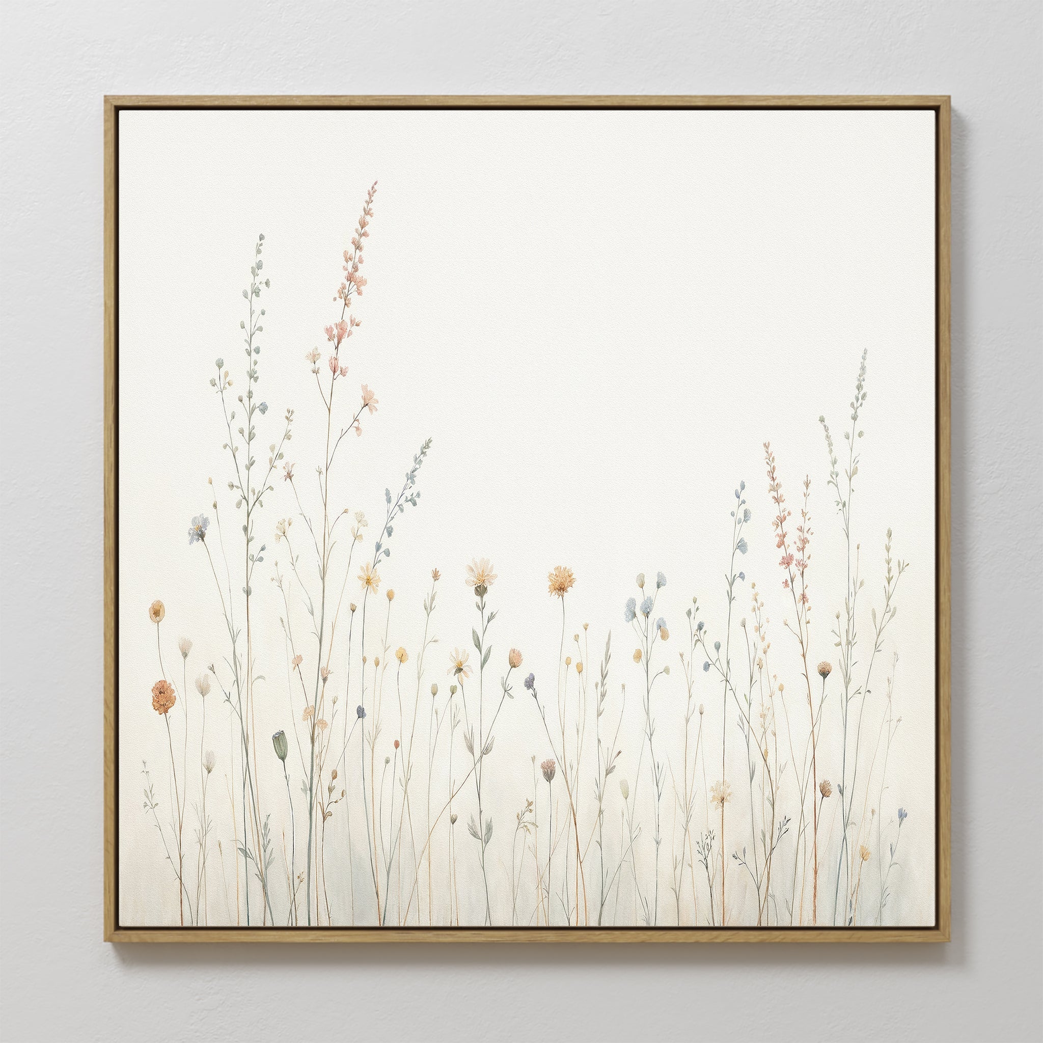 Hand painted original blush pink blue ivory wildflower oil painting canvas wall art, nordic scandinavian elegant luxury minimalist modern home decor i