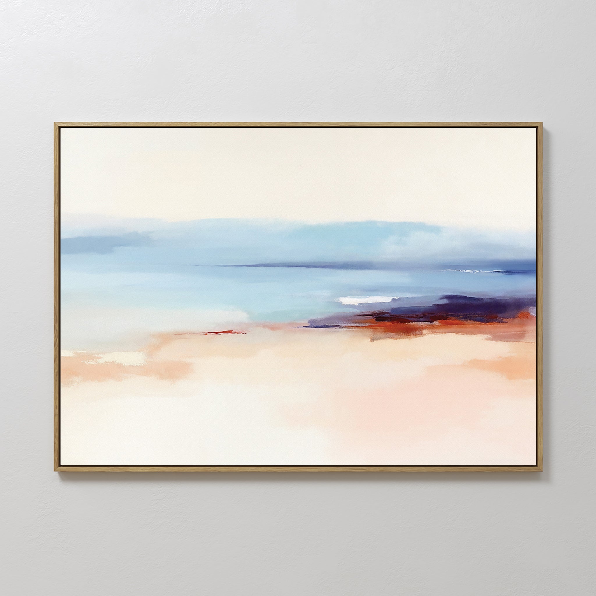 Original hand painted blush pink blue indigo abstract coastal oil painting canvas wall art, nordic scandinavian elegant luxury modern living room home