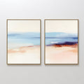 Hand painted original blush pink blue terracotta coastal abstract oil painting diptych canvas wall art nordic scandinavian elegant luxury modern home