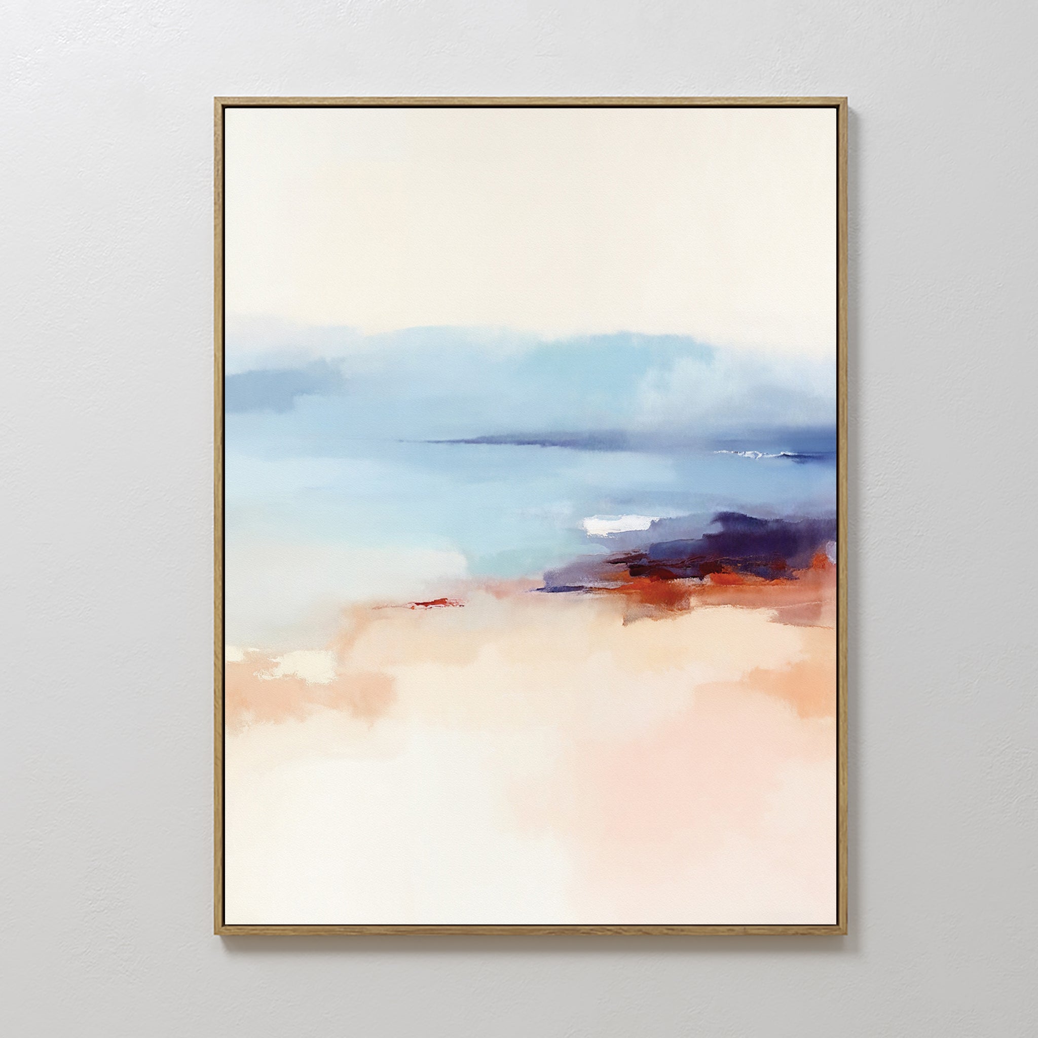 Original hand painted blush peach and soft blue coastal abstract oil painting canvas wall art, nordic scandinavian elegant luxury modern living room h