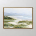Hand painted original oil painting coastal sand dunes sage green sea grass misty blue ocean mountains canvas wall art nordic scandinavian elegant luxu