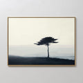 Original hand painted dark navy ivory lone tree coastal oil painting canvas wall art, nordic scandinavian elegant minimalist luxury modern home decor