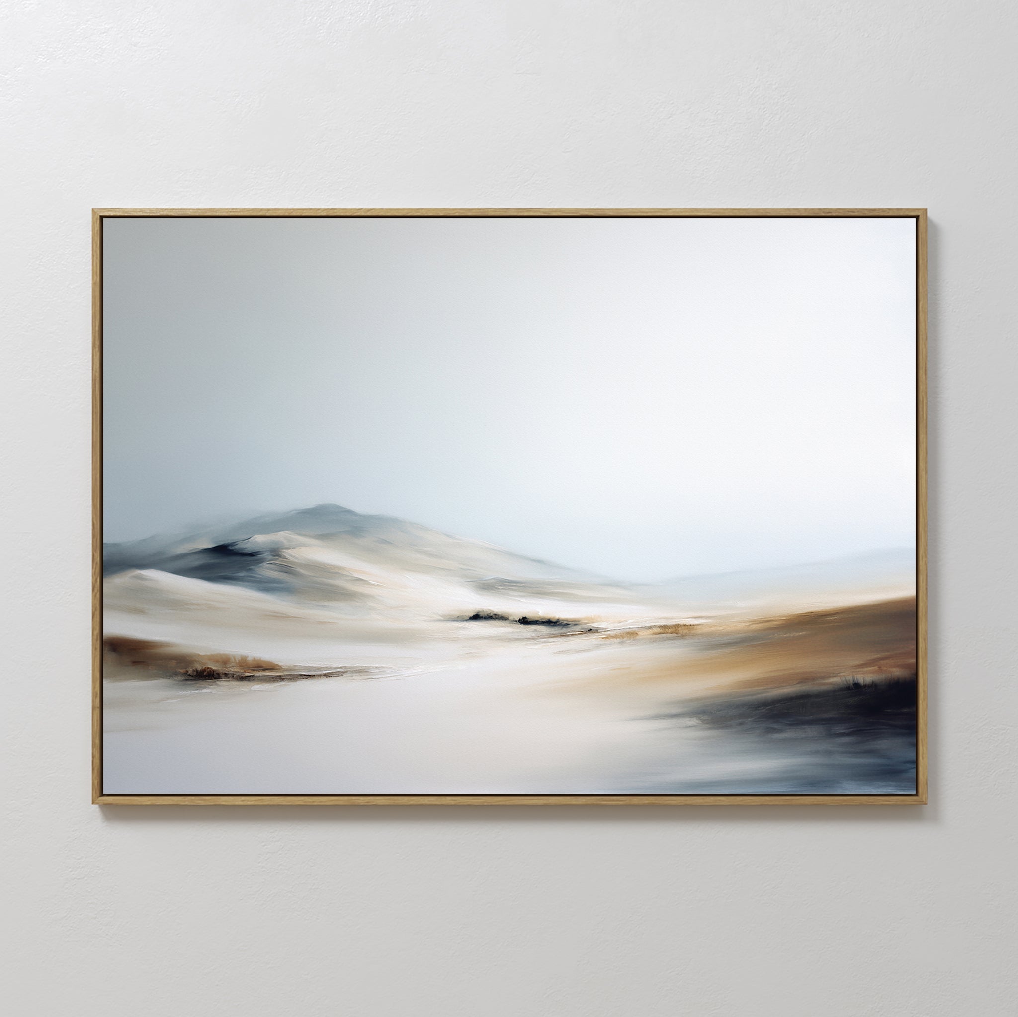 Original hand painted misty mountain landscape oil painting canvas wall art, ivory slate blue amber nordic scandinavian elegant luxury modern living r