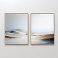 Original hand painted misty ivory blue tan abstract landscape diptych oil painting canvas wall art nordic scandinavian elegant luxury modern home deco