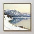 Hand painted original oil painting snowy mountain lake blue white winter landscape canvas wall art nordic scandinavian elegant luxury modern interior