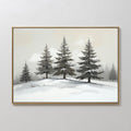Hand painted original grey white winter pine trees snow landscape oil painting canvas wall art, nordic scandinavian elegant luxury modern home decor i